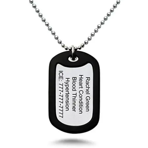 Silver Hearts Jewelry Personalized Custom Laser Engraved Stainless Steel Dog Tag Necklace, Medical Alert ID Necklace Silver Hearts Jewelry Personalized Custom Laser Engraved Stainless Steel Dog Tag Necklace, Medical Alert ID Necklace
