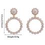 Pearl Round Circle Hoop Dangle Earrings Imitation Pearl Hollow Out Flower Earrings Beaded Loop Drop Earrings for Women Girls Elegant Jewelry