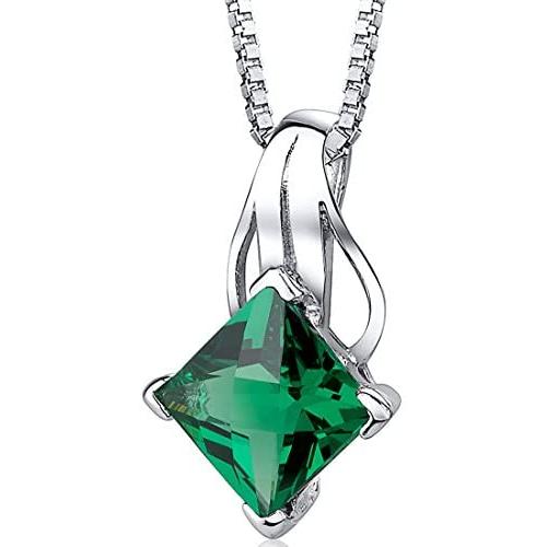 Simulated Emerald Princess Cut Pendant Sterling Silver 2.00 Carats
