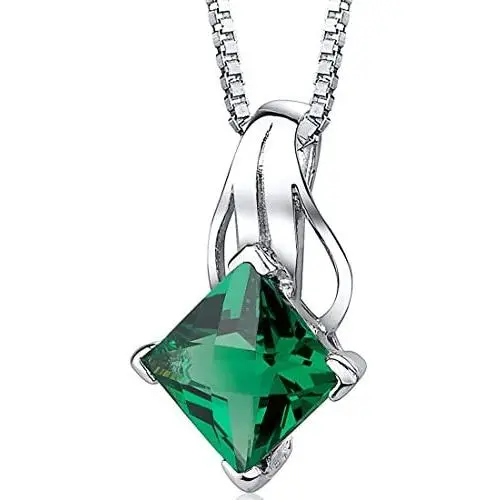 Simulated Emerald Princess Cut Pendant Sterling Silver 2.00 Carats Simulated Emerald Princess Cut Pendant Sterling Silver 2.00 Carats