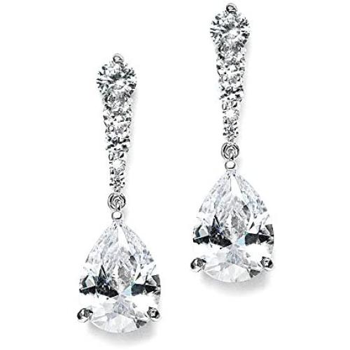 Mariell Pear-Shaped Cubic Zirconia Drop Earrings with Tapered Top - Great for Brides, Proms & Bridesmaids
