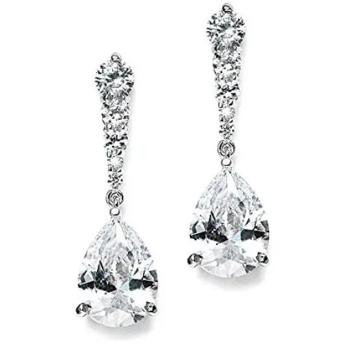 Mariell Pear-Shaped Cubic Zirconia Drop Earrings with Tapered Top - Great for Brides, Proms & Bridesmaids Mariell Pear-Shaped Cubic Zirconia Drop Earrings with Tapered Top - Great for Brides, Proms & Bridesmaids