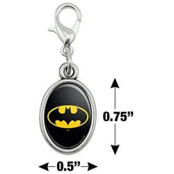 GRAPHICS & MORE Batman Classic Bat Shield Logo Antiqued Bracelet Pendant Zipper Pull Oval Charm with Lobster Clasp