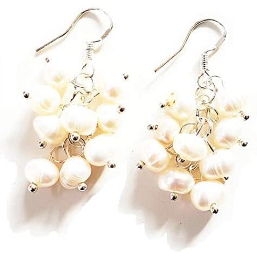 1.5'' Beautiful Asymmetrical White Freshwater Pearl Handmade Cluster Earrings