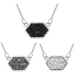 MissNity Colorful Faux Druzy Jewelry Set Drusy Necklace Silver Plated Hexagon Pendant Christmas Womens Gift for Her