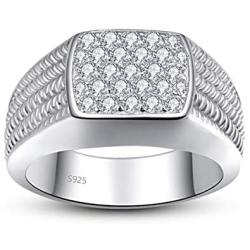 BONLAVIE 10MM Sterling Silver Mens Engagement Ring Twist Rope Round Cubic Zirconia Pave CZ Wedding Ring for Men