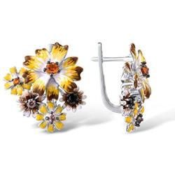 Santuzza Sunflower Drop Earrings Genuine 925 Sterling Silver Gorgeous Yellow Nano Cubic Zirconia Handmade Enamel Earring Jewelry For Women