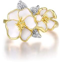 Santuzza Orchid Rings 925 Sterling Silver Elegant White Flower Delicate Enamel Ring Cubic Zirconia Jewelry for Women