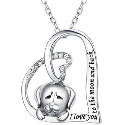 Girls Cute Piggy Jewelry 925 Sterling Silver Engraved'' I love you to the moon and back'' Delicate Hollow Heart Pendant Necklace (Labrador)