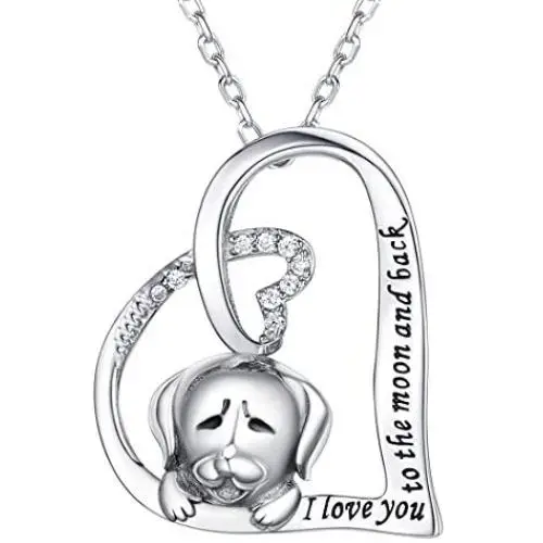 Girls Cute Piggy Jewelry 925 Sterling Silver Engraved'' I love you to the moon and back'' Delicate Hollow Heart Pendant Necklace (Labrador) Girls Cute Piggy Jewelry 925 Sterling Silver Engraved'' I love you to the moon and back'' Delicate Hollow Heart Pendant Necklace (Labrador)
