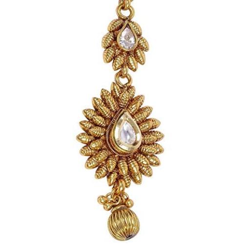 MUCH-MORE Sleek Design Gold Plated Maang Tikka for Girls & Kids & Women