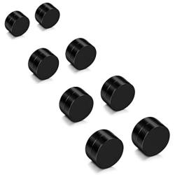 LOLIAS 4 Pairs 6-12mm Black Stainless Steel Magnetic Fake Gauges Earring Studs for Men Women Non Pierced Earrings