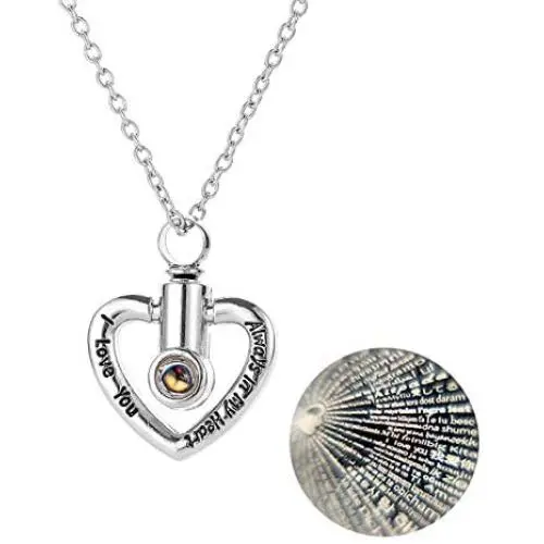 RNUIE Ashes Necklace,Heart Projection Memorial Pendant,Cremation Jewelry for Ashes 100 Kinds I Love You with Gift Box RNUIE Ashes Necklace,Heart Projection Memorial Pendant,Cremation Jewelry for Ashes 100 Kinds I Love You with Gift Box