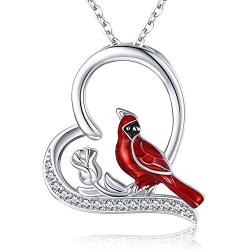 JUSTKIDSTOY Cardinal Necklace Jewelry 925 Sterling Silver Red Bird Pendant Necklace Memorial Gifts for Women Friends