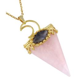 Nupuyai Triangle Healing Crystal Point Pendant for Women Men, Gold Plated Moon Necklace Oval Labradorite Jewelry