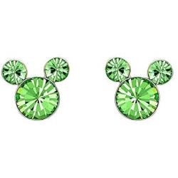 Disney Silver Plate Mickey Mouse Crystal Birthstone Stud Earrings