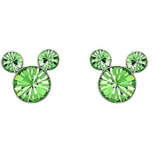 Disney Silver Plate Mickey Mouse Crystal Birthstone Stud Earrings