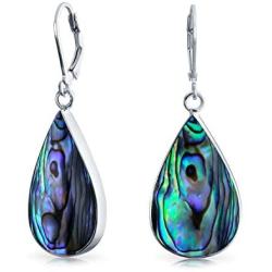 Large Shell Natural Genuine Gemstones Pear Shaped Teardrop Dangle Leverback Earrings For Women Teen 925 Sterling Silver