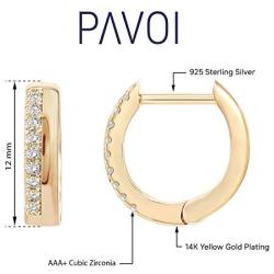 PAVOI 14K Gold Plated Sterling Silver Cubic Zirconia Huggie Hoop Earrings for Women