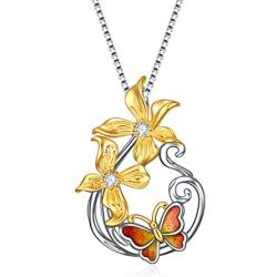LUHE Butterfly Necklace Sterling Silver Teardrop Daisy Butterfly Pendant Necklace Jewelry Gifts for Women Teens Girls