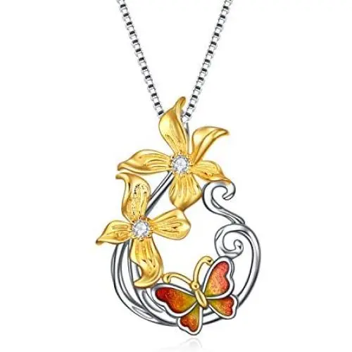 LUHE Butterfly Necklace Sterling Silver Teardrop Daisy Butterfly Pendant Necklace Jewelry Gifts for Women Teens Girls LUHE Butterfly Necklace Sterling Silver Teardrop Daisy Butterfly Pendant Necklace Jewelry Gifts for Women Teens Girls