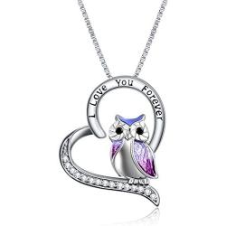 YFN Sterling Silver Lovely Pig Panda Sloth Owl Heart Pendant Necklace with Engraved Word Heart Necklace for Women