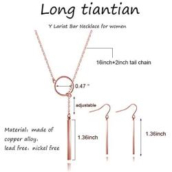 Y Necklace Earrings Set for Women Y Chain Pendant Vertical Bar Dangle Earrings Adjustable Long Bar Pendant Necklace Minimalism Drop Bar Jewelry