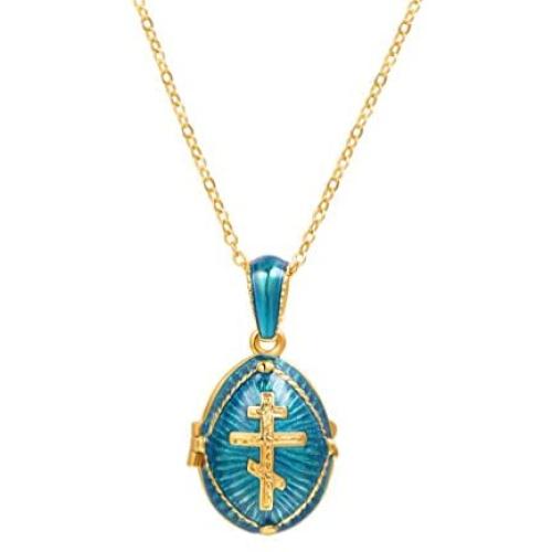U7 Orthodox Cross Pendant & Chain 22'' 18K Gold Plated Enamel Message Necklace
