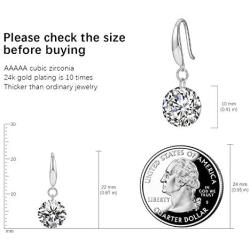 Drop Dangle Earrings 8MM 2ct CZ Cubic Zirconia 14K White Gold Plated With Hypoallergenic Hook Gorgeous Gift for Women and Girls