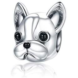 Linorui S925 Sterling Silver Bulldog Bead Charms Puppy Dog Animal Vintage Charms Fit European Snake Chain Bracelet and Necklace