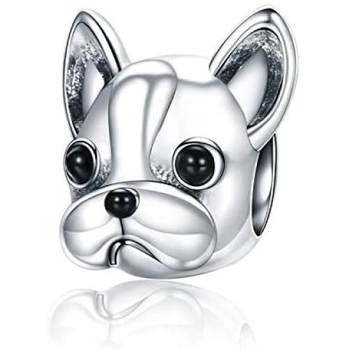 Linorui S925 Sterling Silver Bulldog Bead Charms Puppy Dog Animal Vintage Charms Fit European Snake Chain Bracelet and Necklace