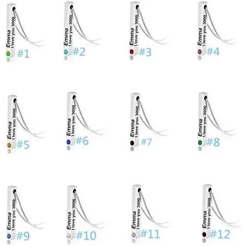 Mainbead Personalized Custom Vertical Bar Necklace with Birthstones Long Birthstone Necklaces Custom Engrave Nameplate