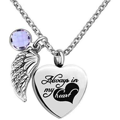 CharmSStory Always in My Heart Urn Necklace Cremation Jewelry Memorial Necklace for Human Ashes