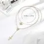 Woeoe Bohe Pearls Layered Rosary Necklace Gold Coin Pendants Cross Religious Necklaces Chain Beach Y Shape Angel Necklace Jewelry for Women and Girls