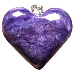 Natural Heart Charoite Crystal Pendant, Purple Charoite Jewelry For Woman Man 23x8mm Beads Stone Silver Sterling Chain Gemstone AAAAA