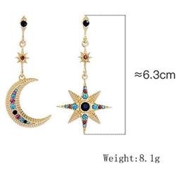Gmillions Exaggerated Luxury Sun Moon Stars Drop Earrings Rhinestone Earrings for Women Jewelry Vintage Statement Earrings