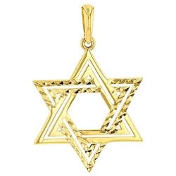Solid 14k Yellow Gold Textured Elegant Jewish Star of David Charm Pendant