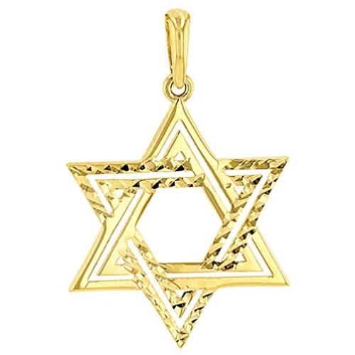 Solid 14k Yellow Gold Textured Elegant Jewish Star of David Charm Pendant