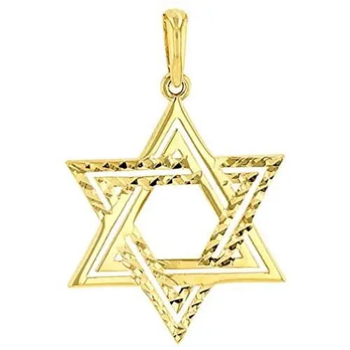 Solid 14k Yellow Gold Textured Elegant Jewish Star of David Charm Pendant Solid 14k Yellow Gold Textured Elegant Jewish Star of David Charm Pendant