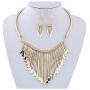 Juland Statement Bib Necklace with Golden Metal Fringe Drop Choker Necklace Earrings Set Fashion Bohemian Punk Ethnic Style for Women