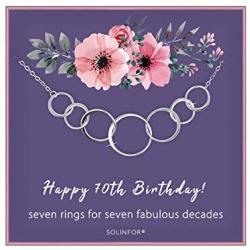 SOLINFOR 70th Birthday Gifts for Women - Sterling Silver Necklace with Gift Wrapping, Card - Seven Circle for Her 7 Decade - 70 Years Old Jewelry Gift Idea