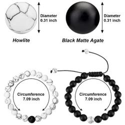 BBTO Howlite Bracelet Black Matte Agate Bracelet Couples Bracelet Distance Bracelet Energy Beads Bracelet (Style Set 1, 4 Pieces)