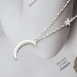 Zoestar Fashion Copper Moon Star Pendant Necklace for Women and Girls Silver Simple Crescent Necklace Jewelry for Great Gift