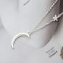 Zoestar Fashion Copper Moon Star Pendant Necklace for Women and Girls Silver Simple Crescent Necklace Jewelry for Great Gift