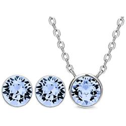 AURA Rhodium Plated Pendant Necklace and Crystal Stud Earring Jewelry Set Using Genuine Swarovski Crystals