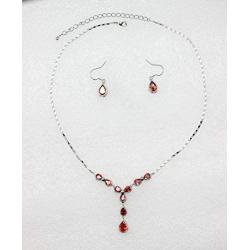 Faship Gorgeous Burnt Orange CZ Crystal Floral Necklace Earrings Set