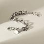 CIUNOFOR CZ Bracelet for Women Girls Wide Cuban Curb Oval Link Bracelet Silver Rose Gold Plated 9.5 Inches Stainless Steel Chain with Round Disc Charm