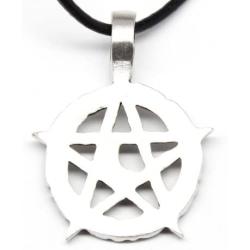 Trilogy Jewelry Pewter Pentagram Crescent Moon Pendant w/ 5 Swarovski Crystals for Birthday, Black Necklace Cord with Clasp