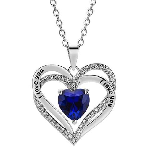 Tian Love Heart Necklace Double-Deck Plated Platinum Lovestone Pendant Necklace for Women with 5A Cubic Zirconia Jewelry