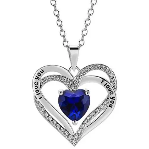 Tian Love Heart Necklace Double-Deck Plated Platinum Lovestone Pendant Necklace for Women with 5A Cubic Zirconia Jewelry